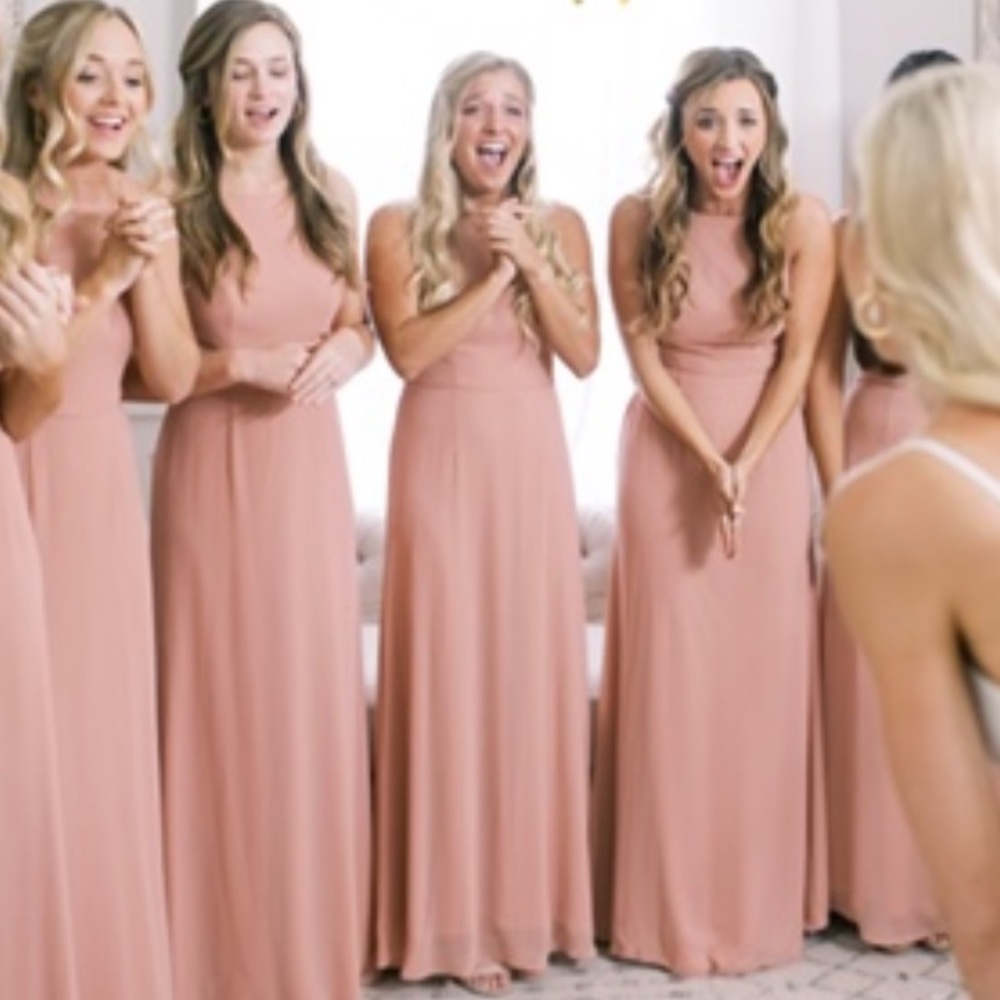 David’s Bridal high neck chiffon bridesmaid dress